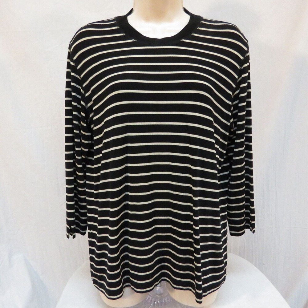 Chico's Travelers Top Black‎ White Striped Long Sleeve Knit Casual Womens SZ 1